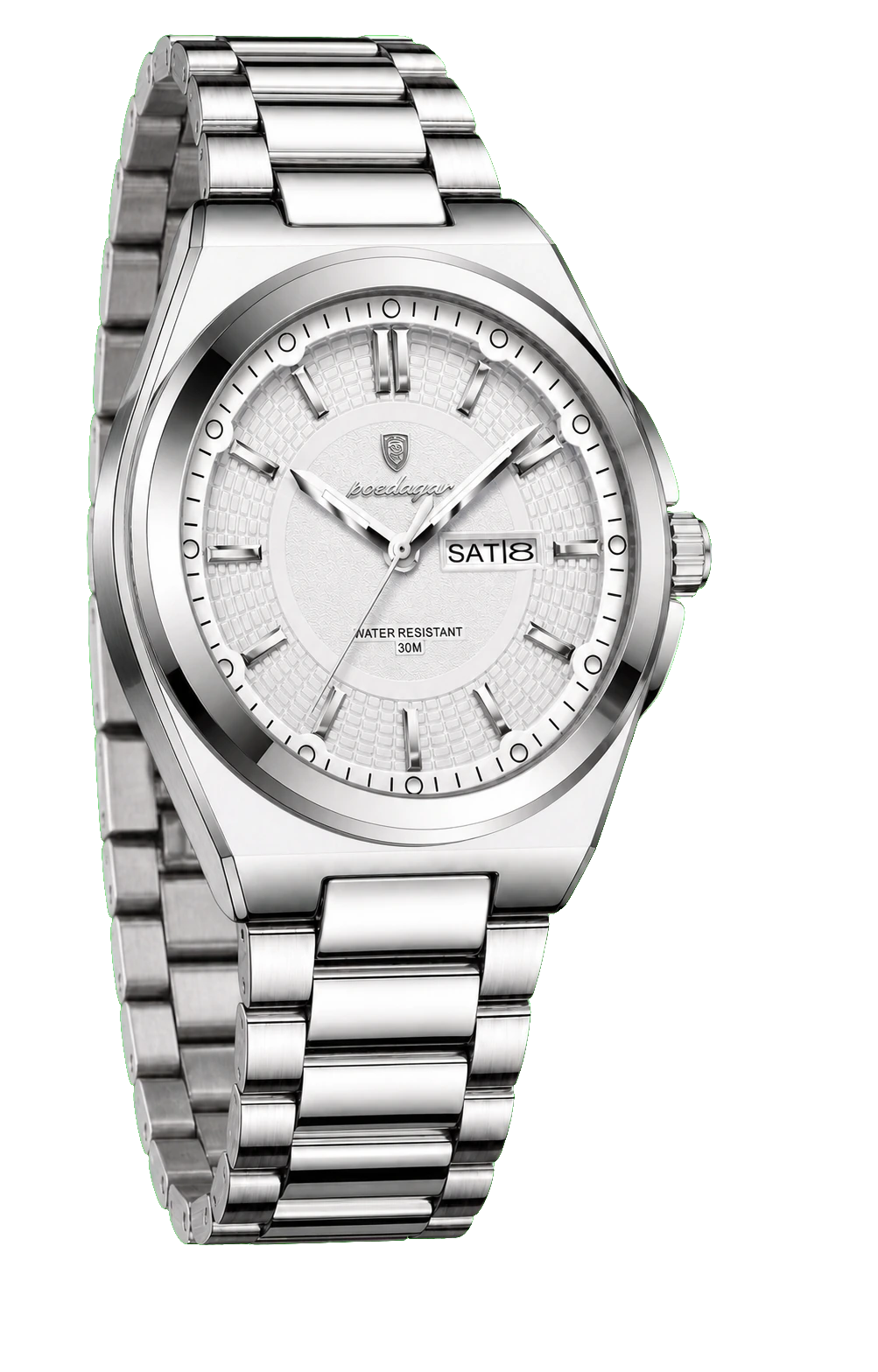 Montre POEDAGAR 896 Argent Blanc vue trois-quarts gauche