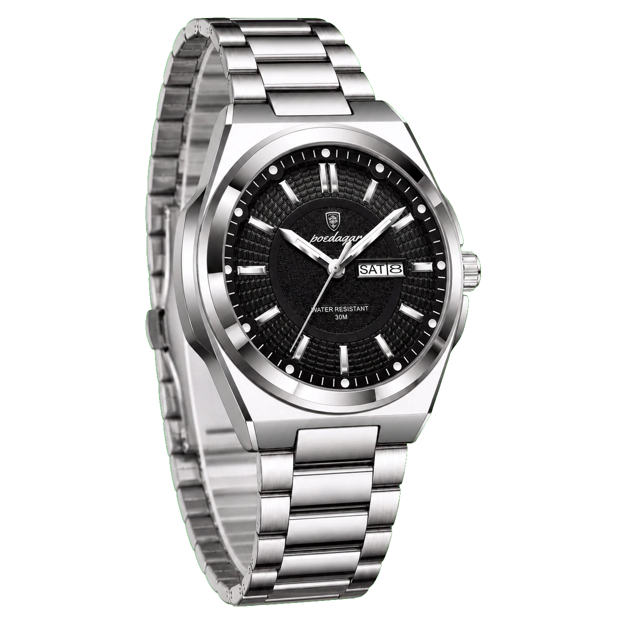 Montre POEDAGAR 896 Argent Noir vue trois-quarts gauche