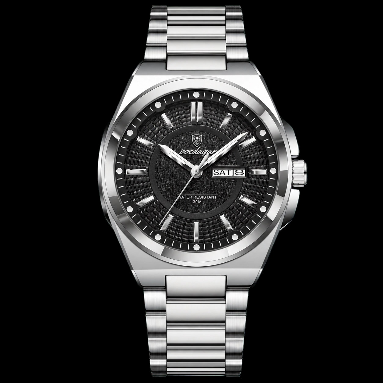 Montre POEDAGAR 896 Argent Noir en studio